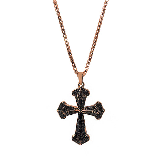 Black Diamond Celestial Cross Pendant Necklace In Rose Gold
