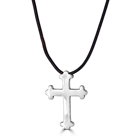 Cross Pendant On Leather Cord Necklace
