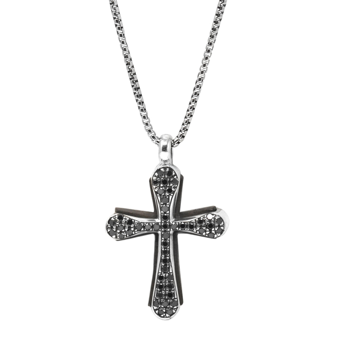 Black Diamond Medieval Cross Pendant Necklace