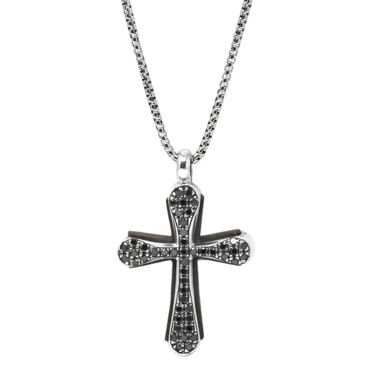Black Diamond Medieval Cross Pendant Necklace