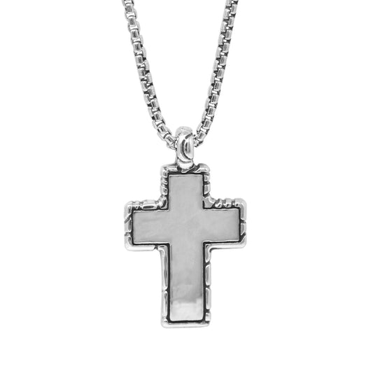 KeyDesign Edge Cross Pendant Necklace In Sterling Silver