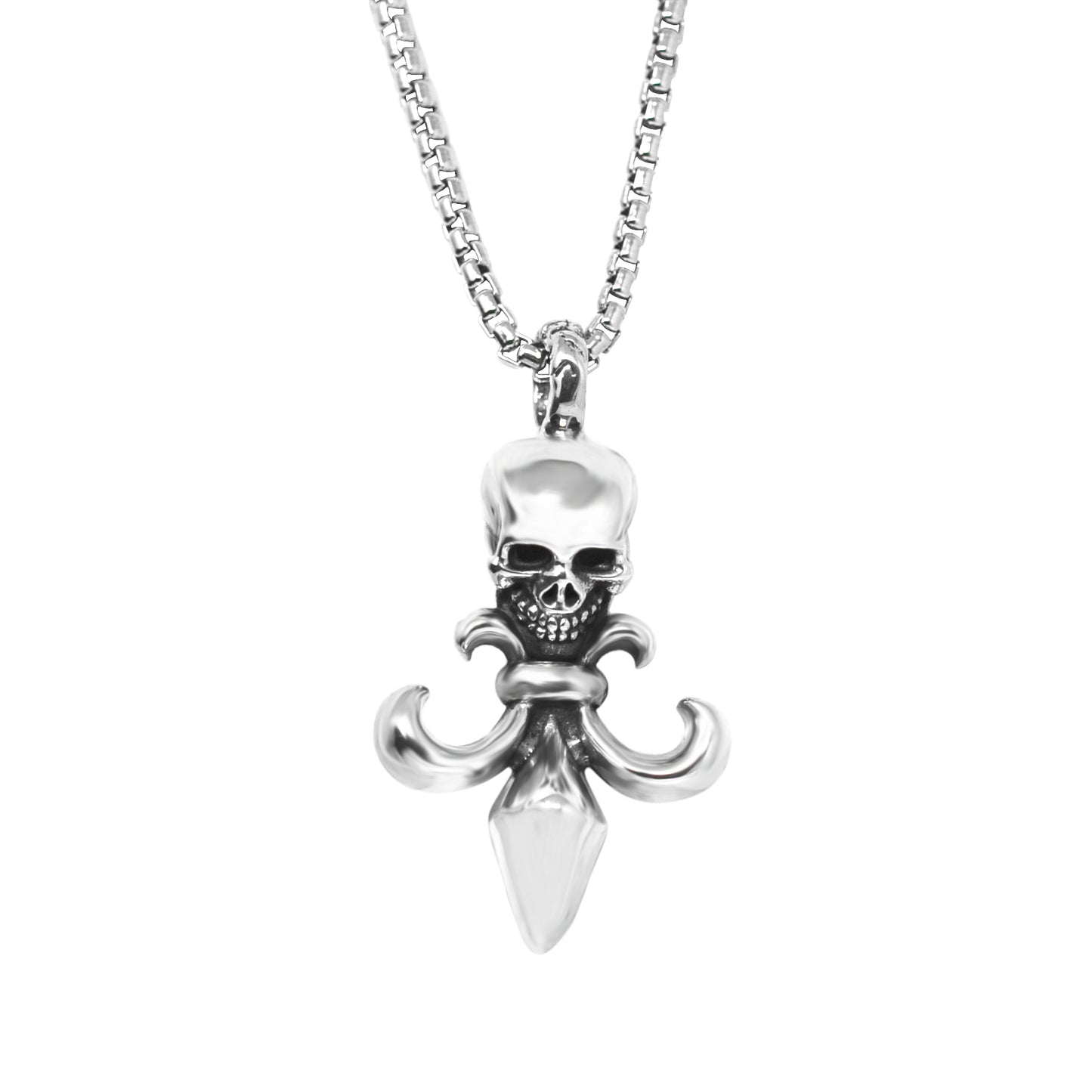 Skull Fleur De Lis Pendant Necklace