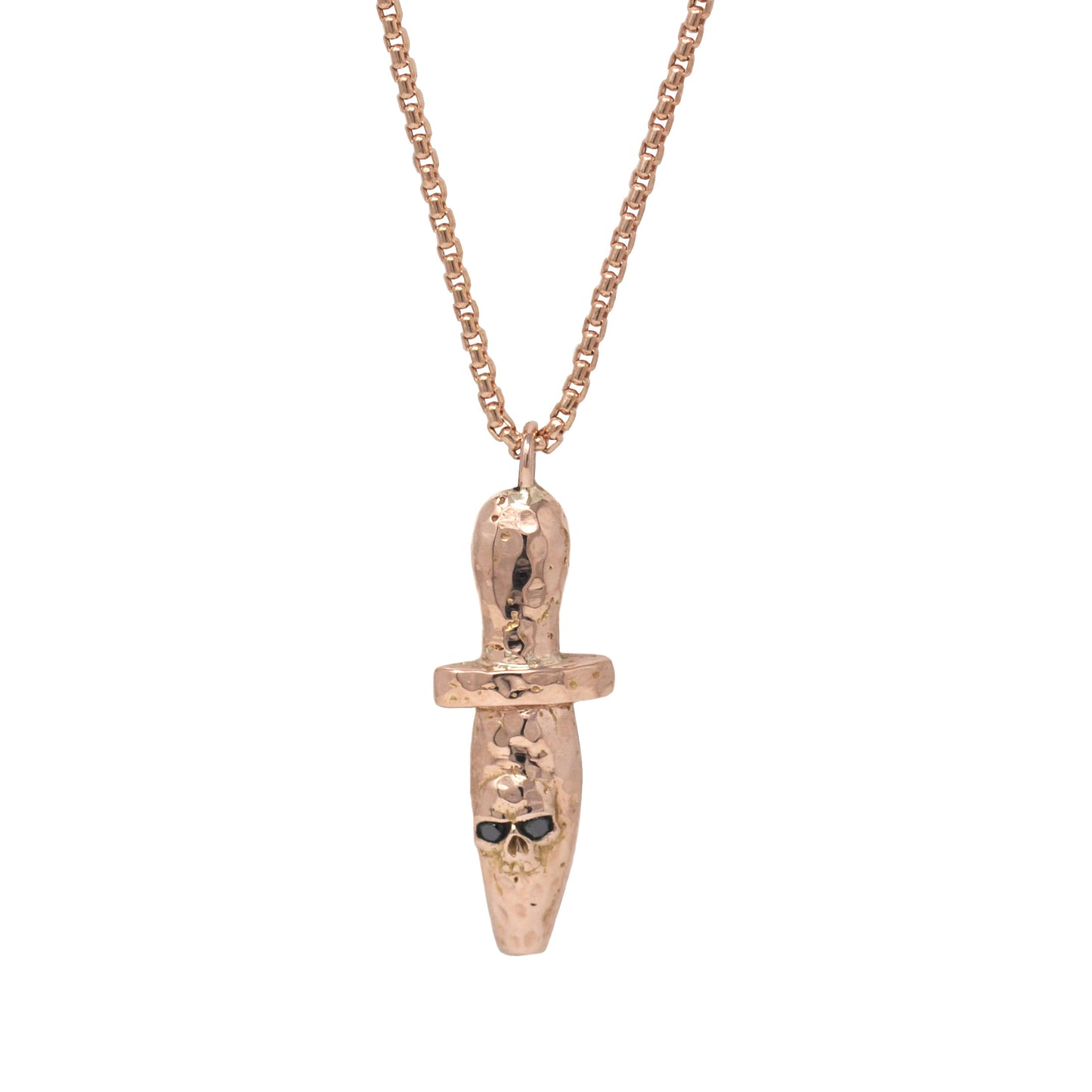 Skull Sword With Black Diamond Eyes Pendant Necklace In Rose Gold