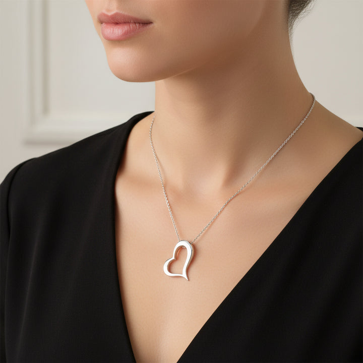 Tilted Open Heart Pendant Necklace