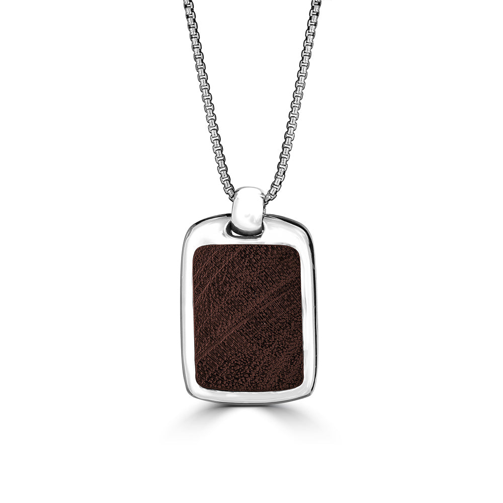 Large Inlay Wood Tag Pendant Necklace