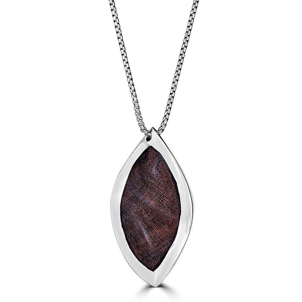 Tilted Rhombus Wood Inlay Pendant Necklace