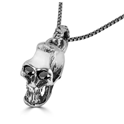 Gem Eyes Mini Skull Pendant Necklace In Sterling Silver