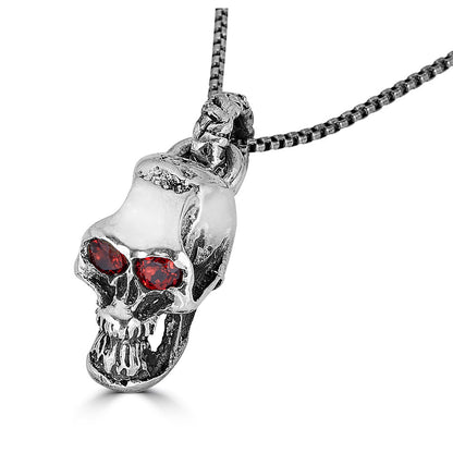 Gem Eyes Mini Skull Pendant Necklace In Sterling Silver