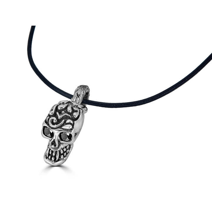 Small KeyDesign Gem Eyes Skull Pendant Leather Cord Necklace