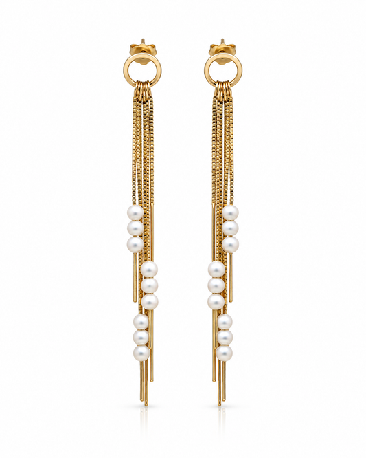 Pearl Tassel Earrings In Gold