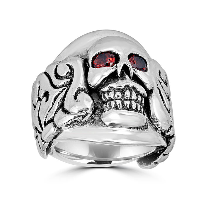 Wide KeyDesign Skull Ring with Gem Eyes