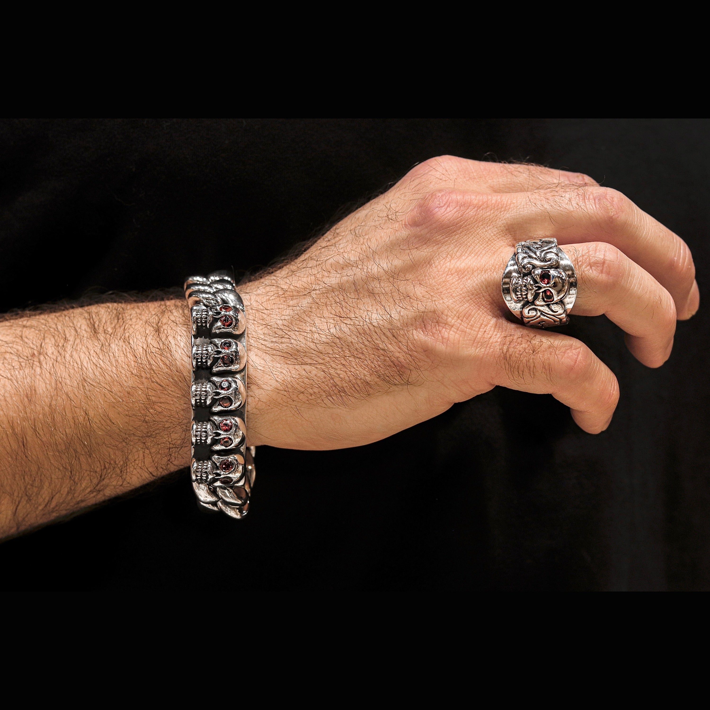 Wide KeyDesign Skull Ring with Gem Eyes – Versani Wide KeyDesign Skull Ring with Gem Eyes – Versani