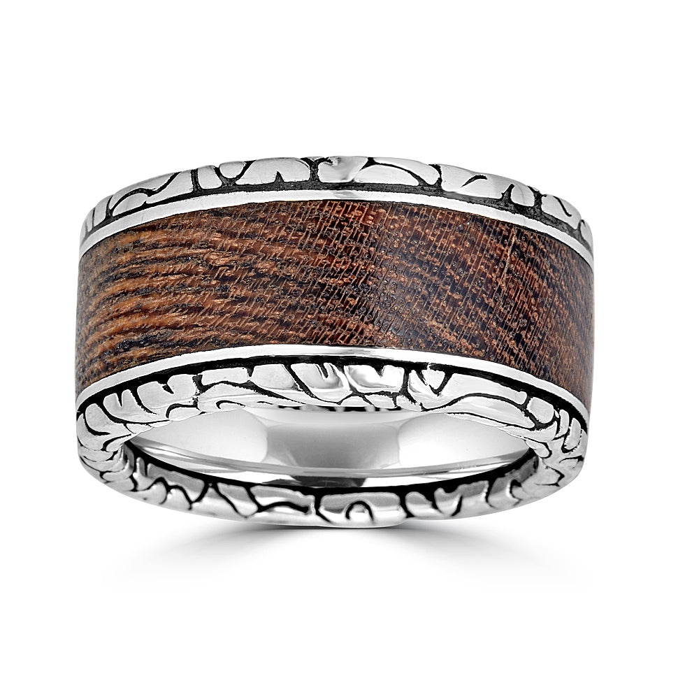 Wide Round KeyDesign Wood Inlay Ring