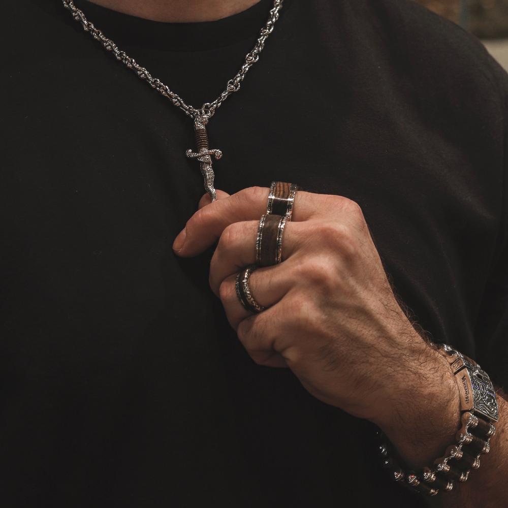 Wide Round KeyDesign Wood Inlay Ring