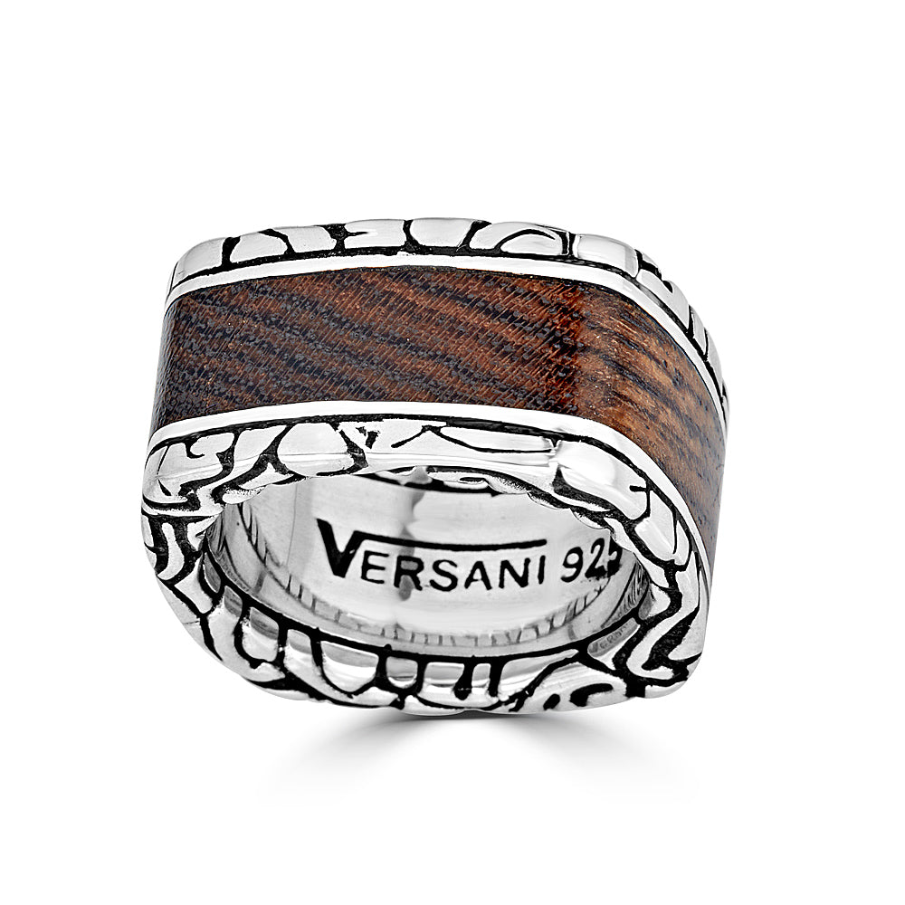 Wide Square KeyDesign Wood Inlay Ring