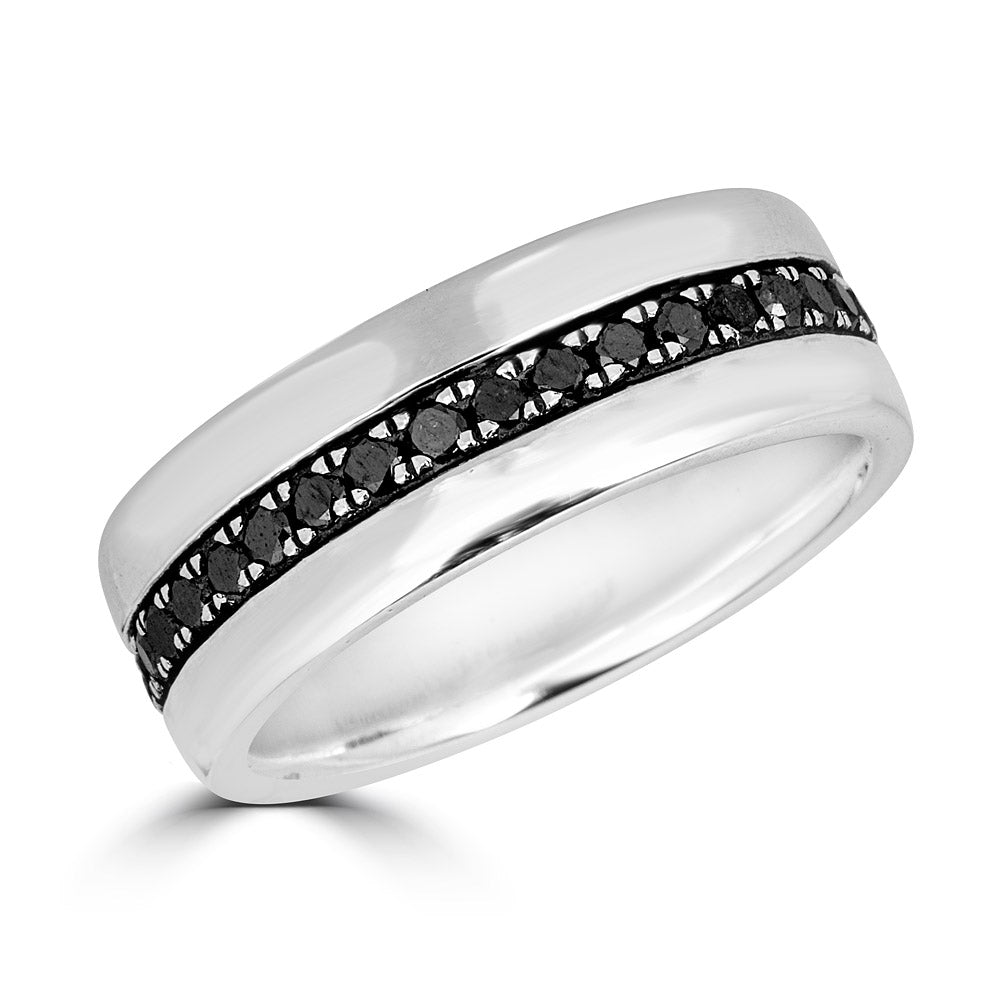 Single Row Black Diamond Inlay Band Ring