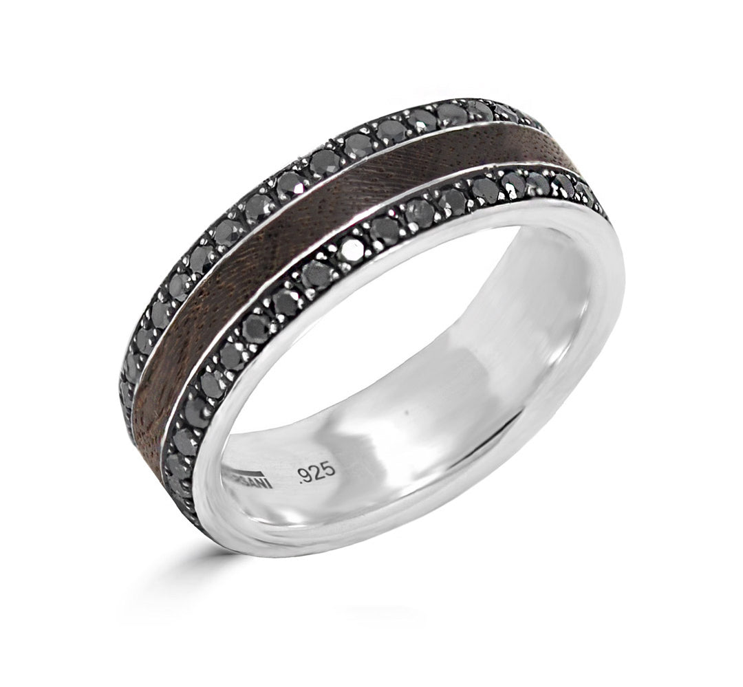 Black Diamond Wood Center Inlay Band Ring