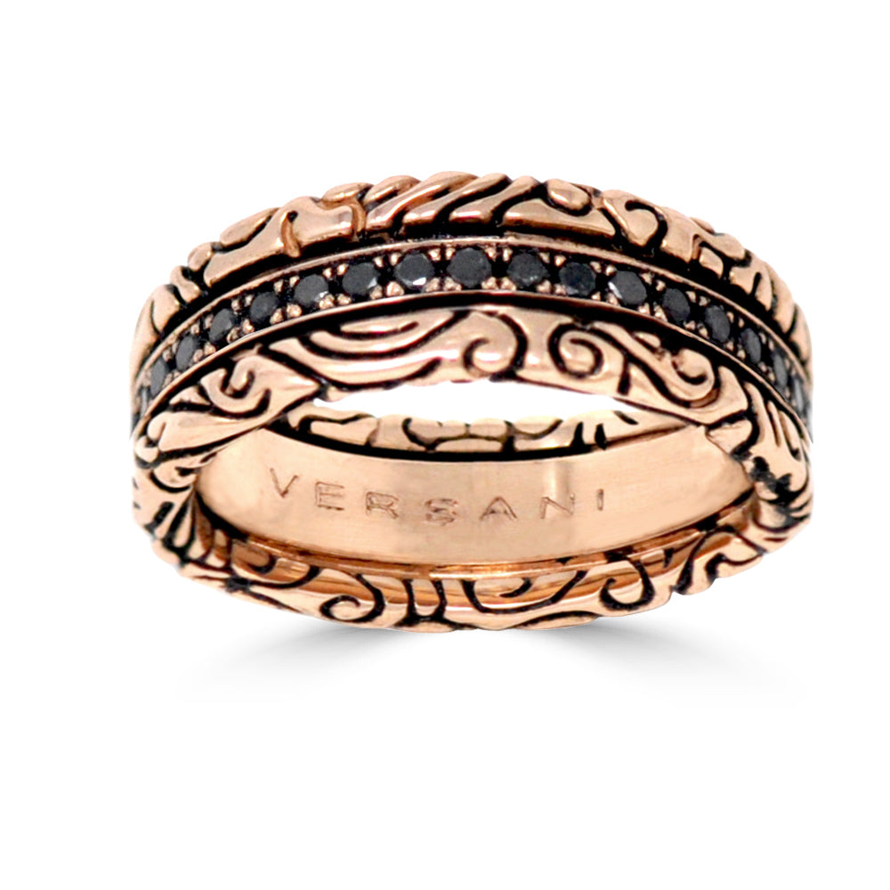 KeyDesign Black Diamond Single Row Band Ring In Rose Gold