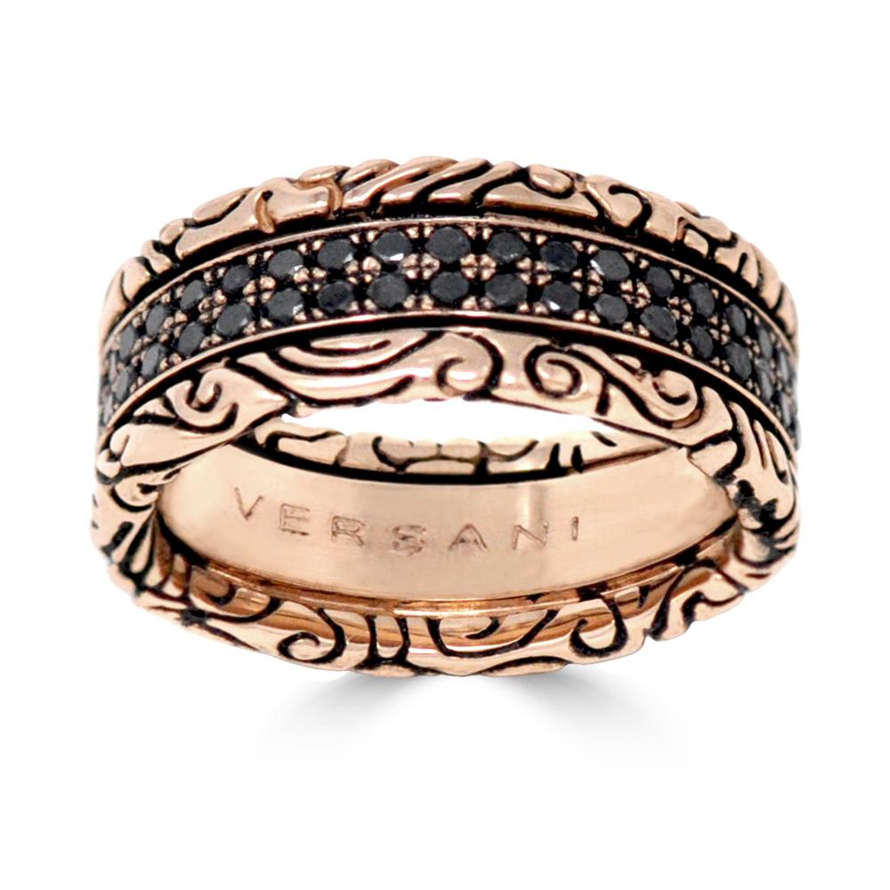 KeyDesign Black Diamond Double Row Band Ring In Rose Gold