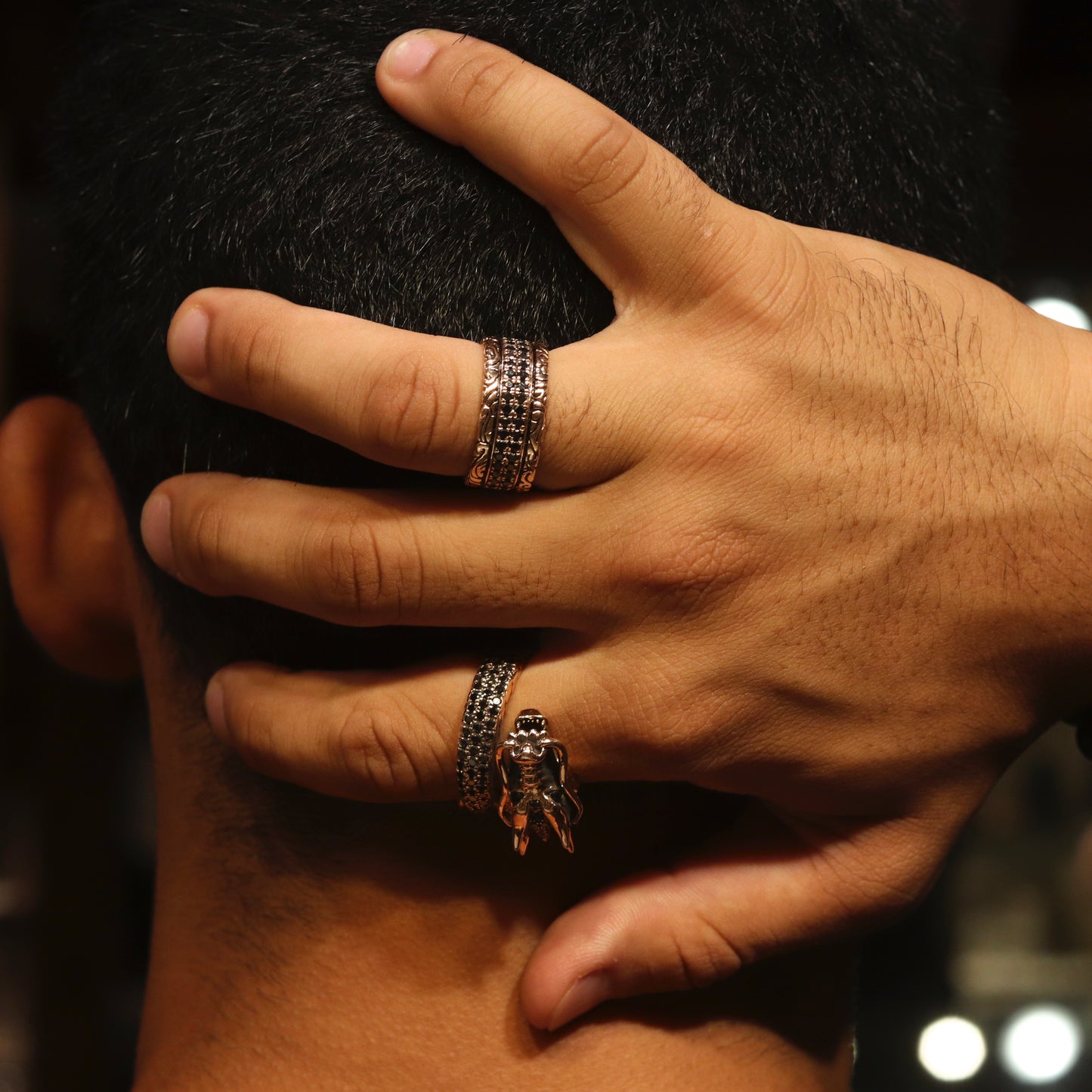 KeyDesign Black Diamond Double Row Band Ring In Rose Gold