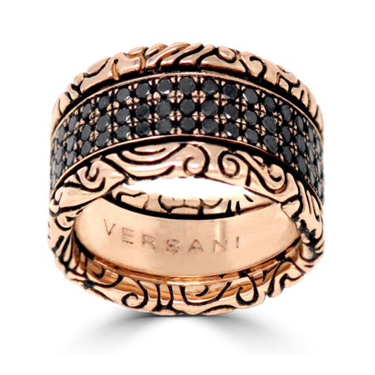 KeyDesign Black Diamond Triple Row Band Ring In Rose Gold