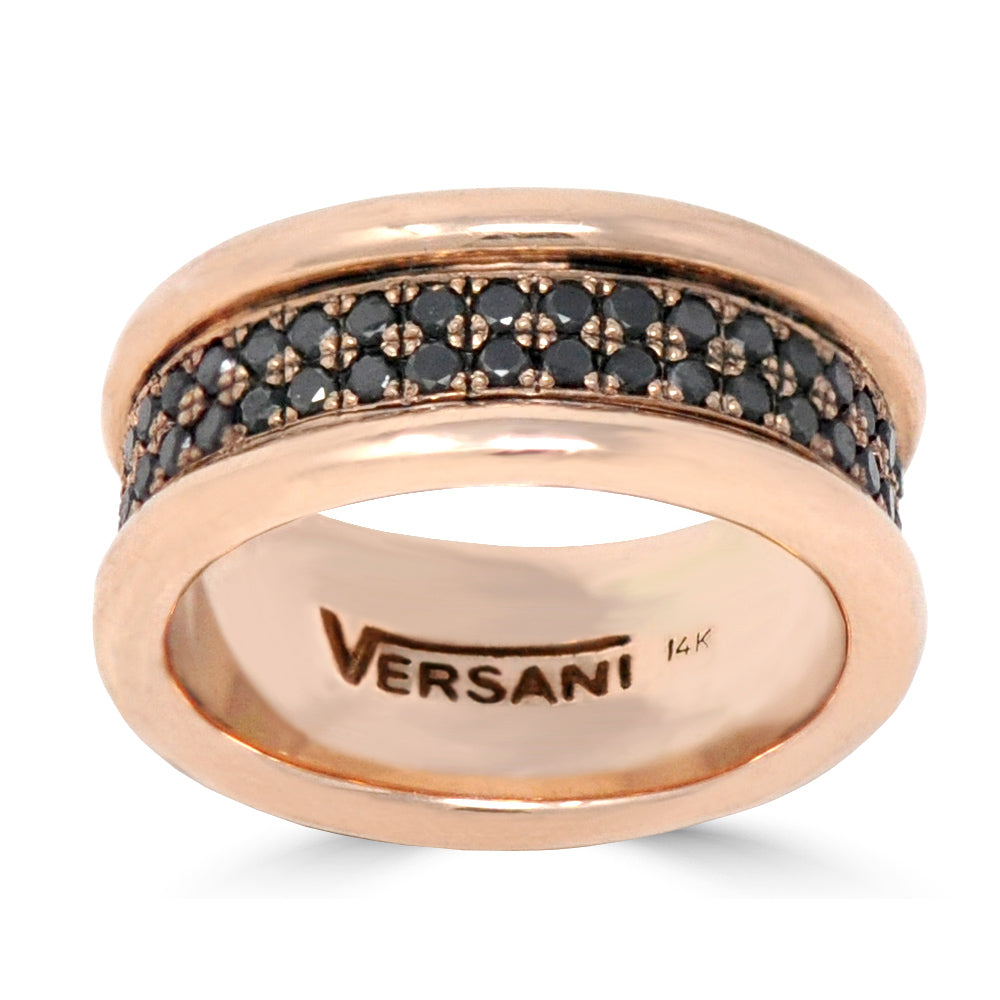 Black Diamond Tube Framed Ring In Rose Gold