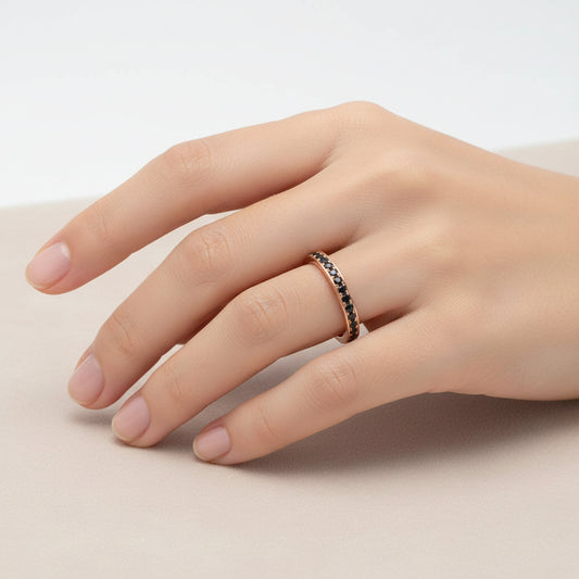 Black Diamond Single Row Eternity Ring Band In Rose Gold