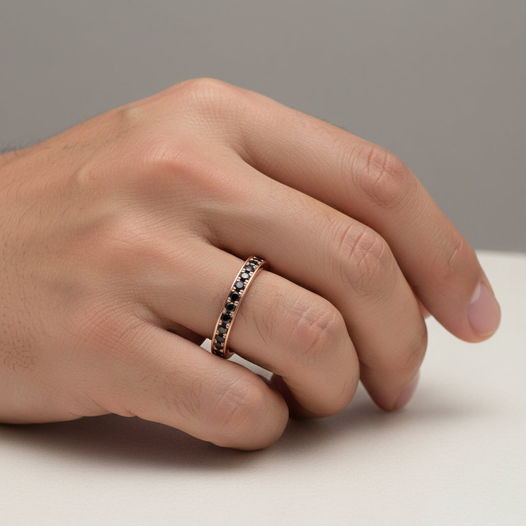 Black Diamond Single Row Eternity Ring Band In Rose Gold