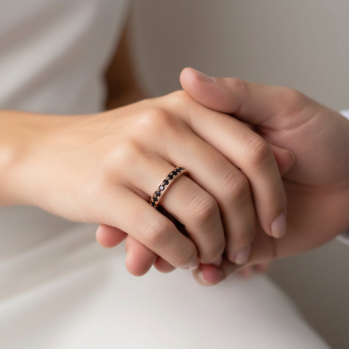 Black Diamond Single Row Eternity Ring Band In Rose Gold