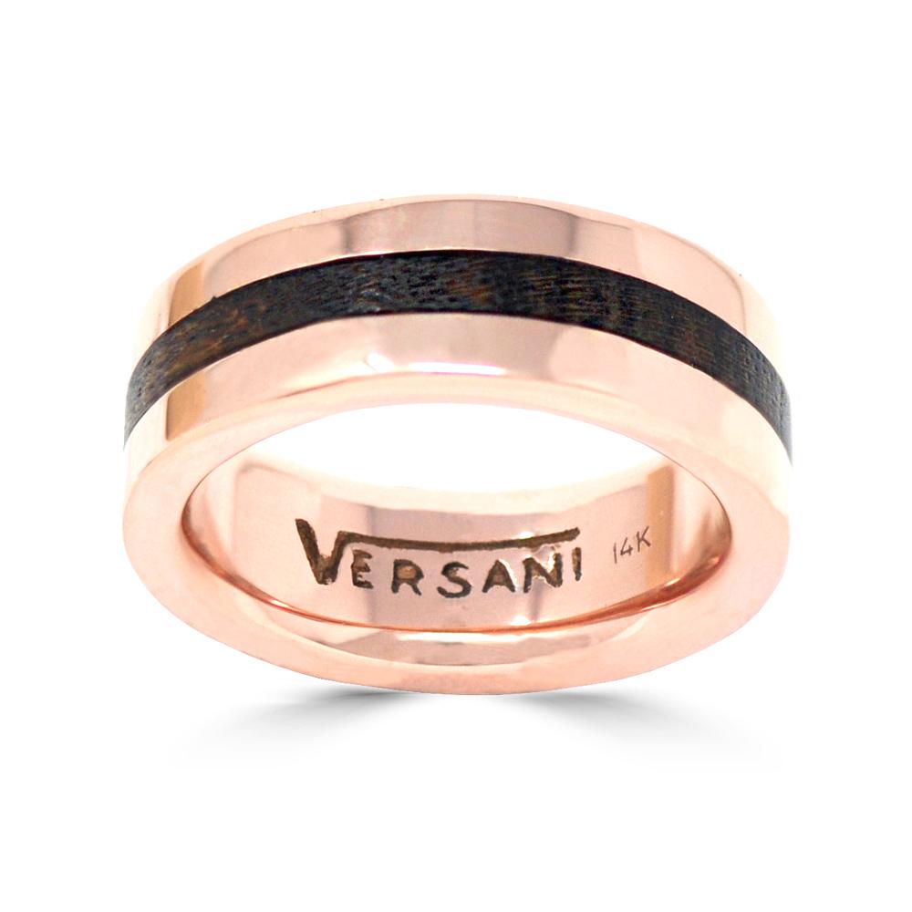 Wide Wood Inlay Band Ring In Rose Gold
