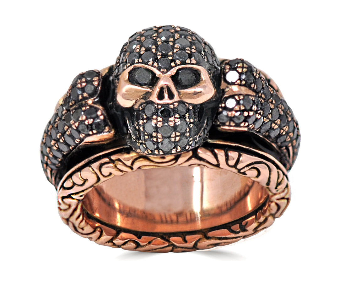 Black Diamond KeyDesign Skull Bone Ring In Rose Gold