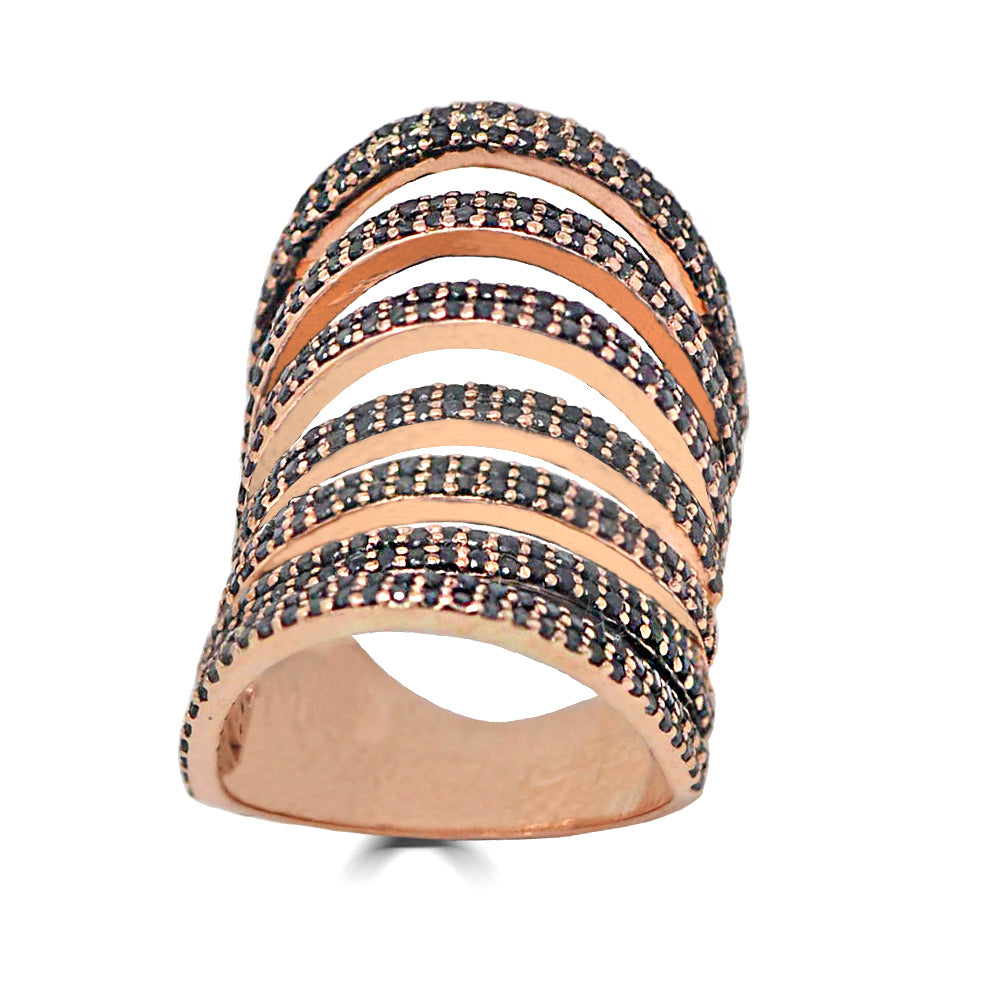 Elongated Cutout Black Diamond Ring In Rose Gold