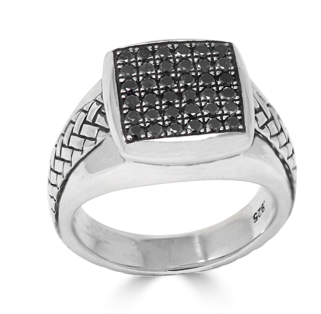 Black Diamond Square Signet Ring