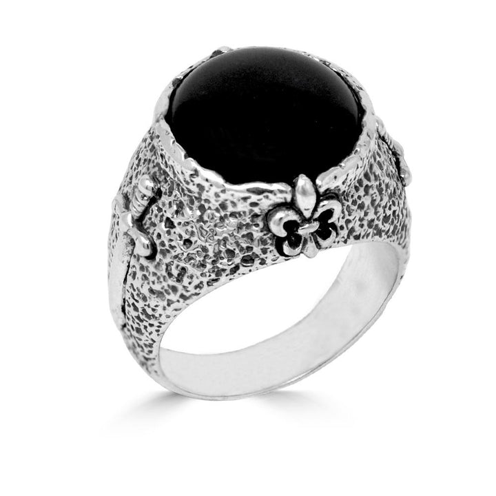 Round Gemstone Fleur De Lis Signet Ring