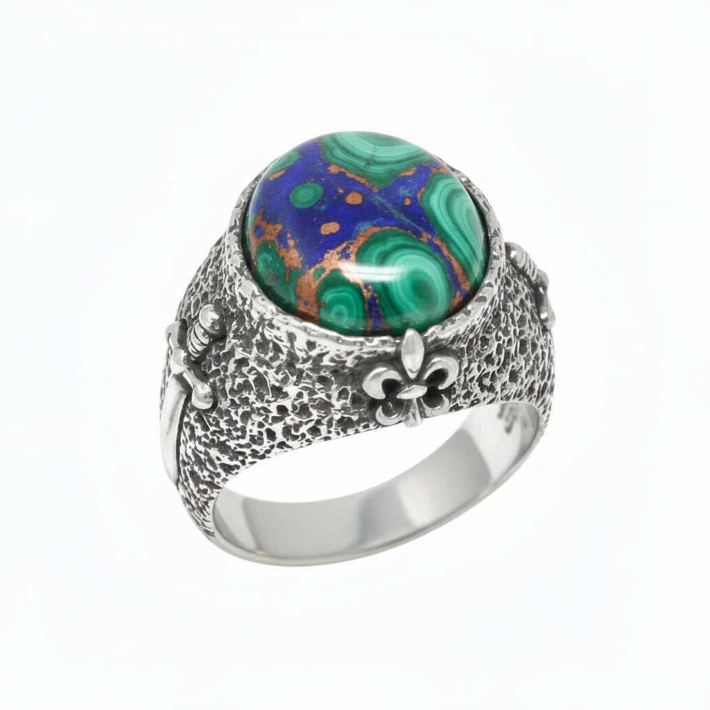 Round Gemstone Fleur De Lis Signet Ring