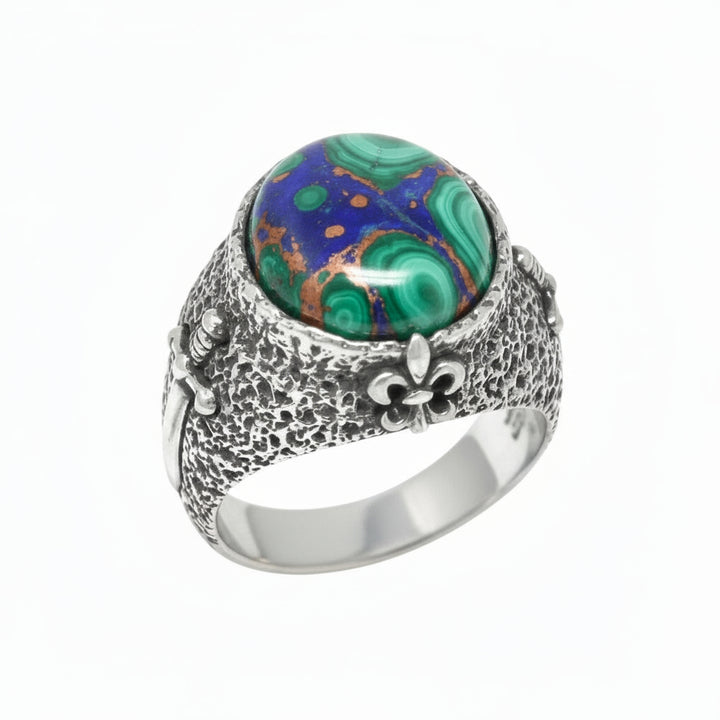 Round Gemstone Fleur De Lis Signet Ring