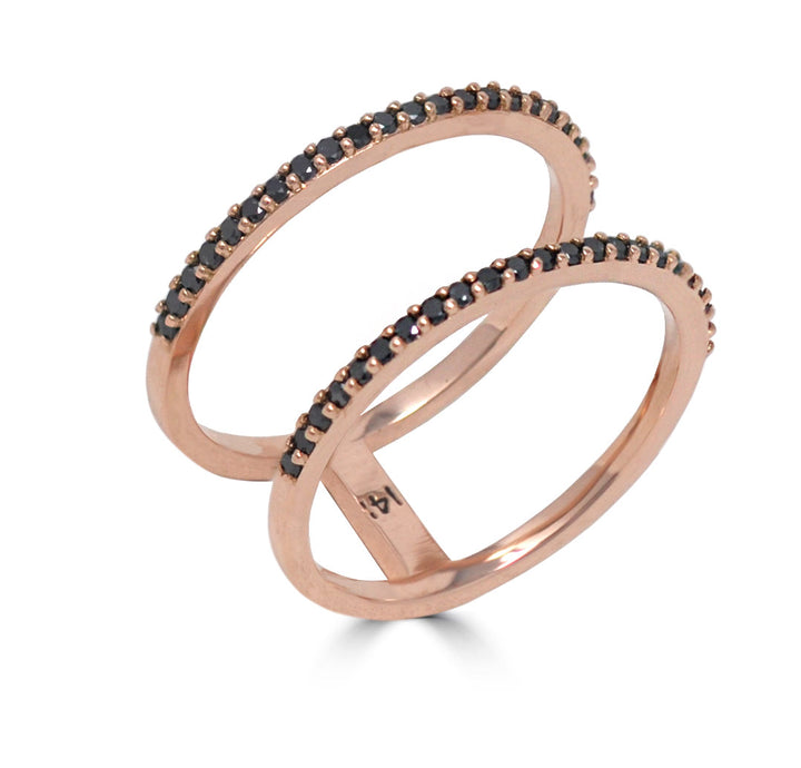 Black Diamond Two-Row Split Ring In Rose Gold