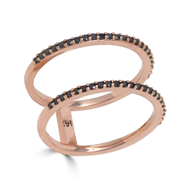 Black Diamond Two-Row Split Ring In Rose Gold