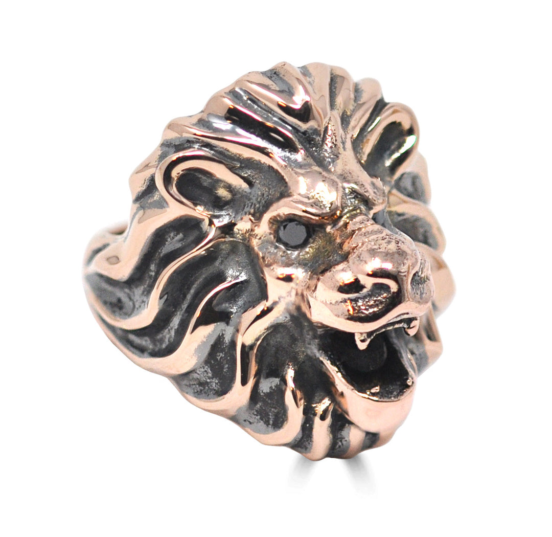 Black Diamond Lion Ring In Rose Gold