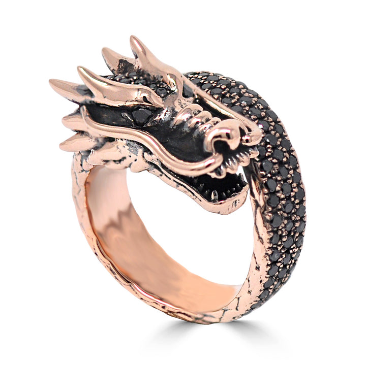 Black Diamond Dragon Ring in Rose Gold