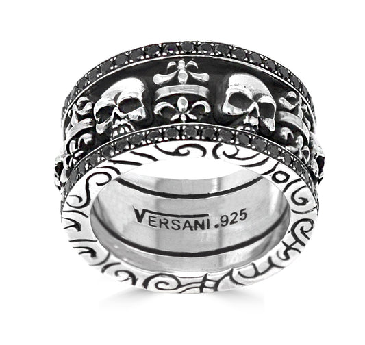 Black Diamond Mini Skulls Fleur De Lis KeyDesign Ring