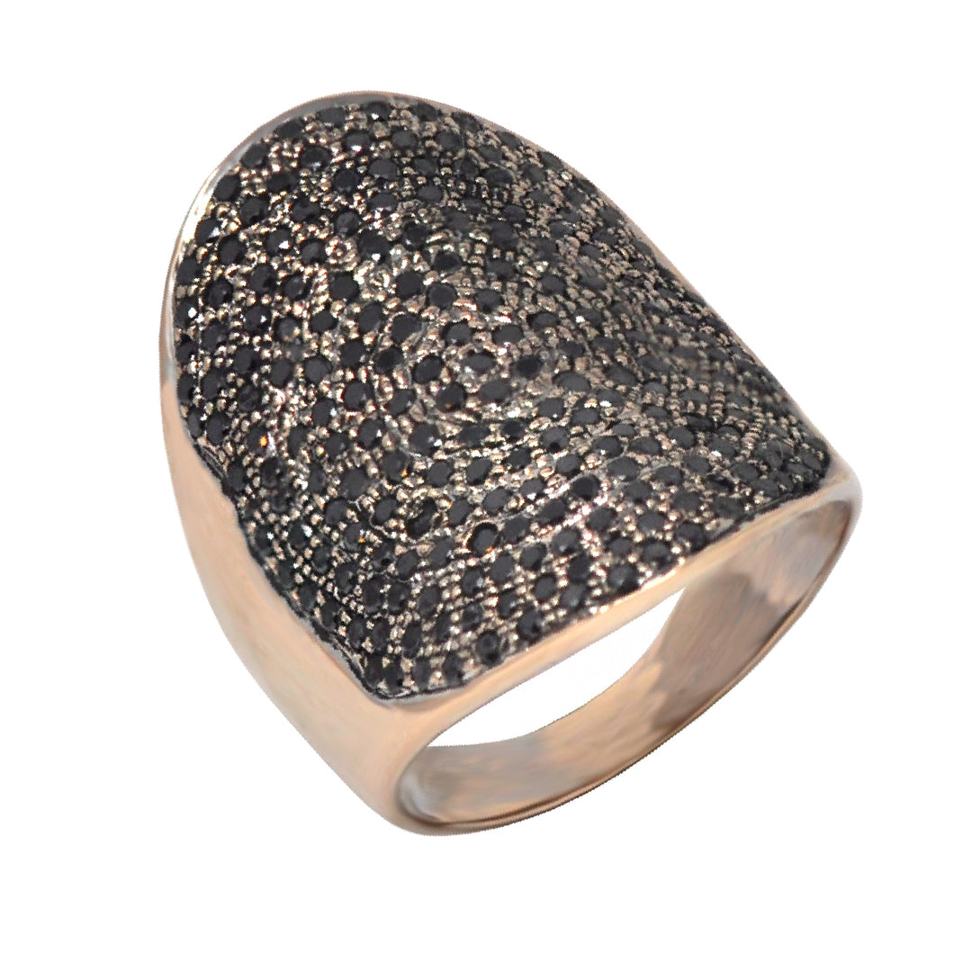 Black Diamond Pave Oval Ring In Rose Gold