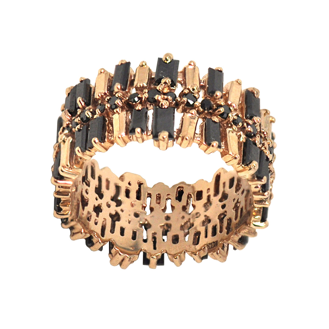 Black Diamond Jagged Baguette Ring In Rose Gold