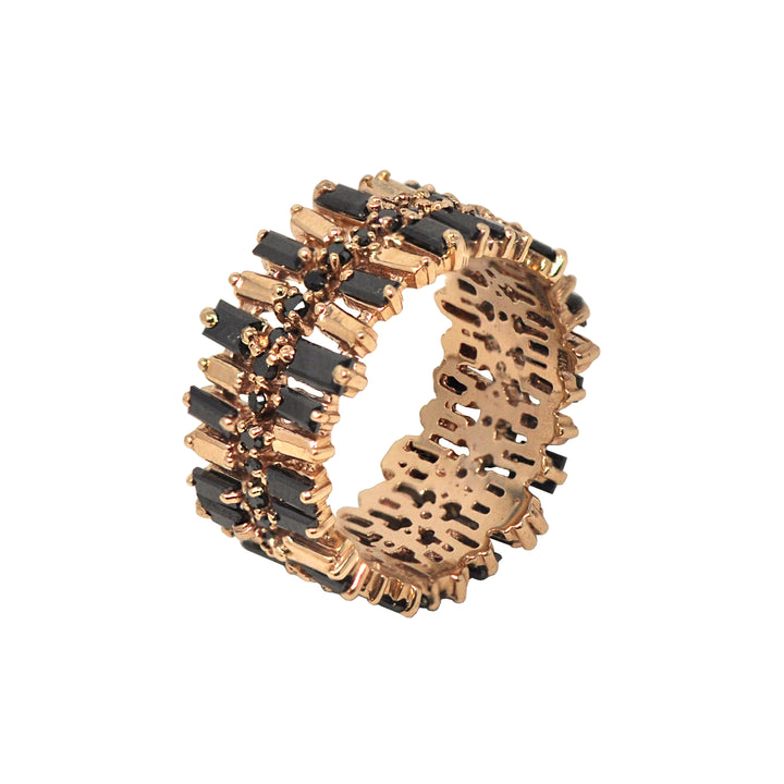 Black Diamond Jagged Baguette Ring In Rose Gold