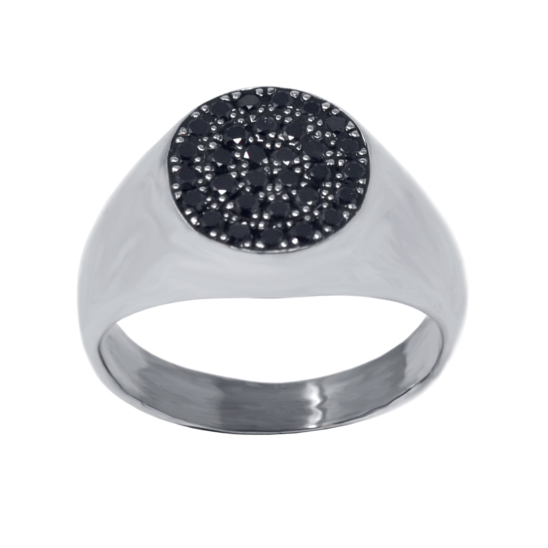 Black Diamond Round Signet Ring