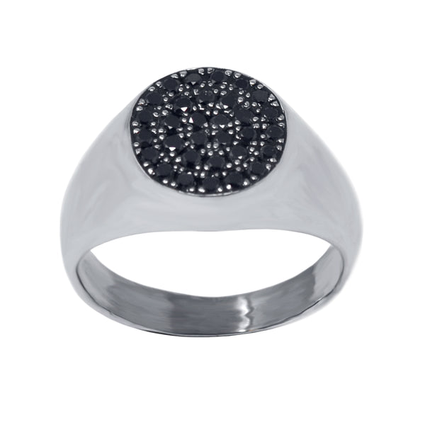 Black Diamond Round Signet Ring