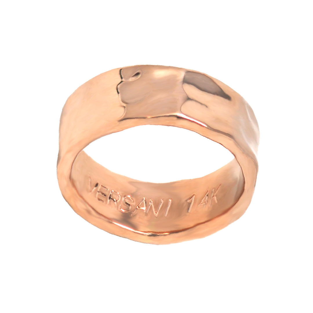 Wide Hammered Band Ring In Gold