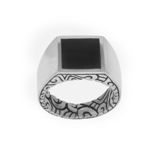 Square Onyx Signet Ring With KeyDesign Inlay