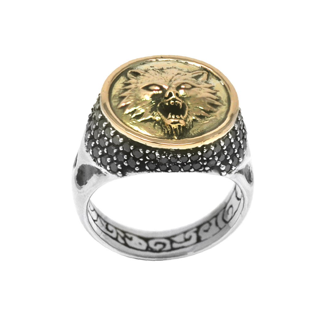 Black Diamond Wolf Signet Ring