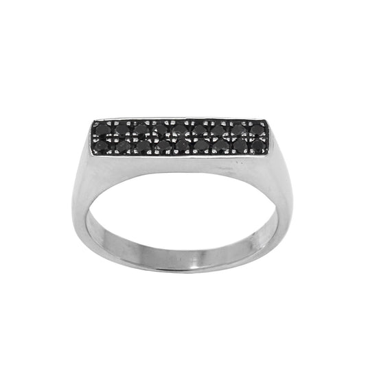 Black Diamond Thin Rectangle Signet Ring
